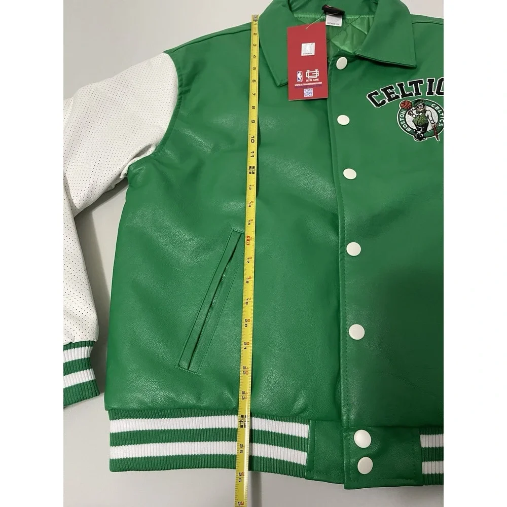 NBA BOSTON CELTICS ULTRA GAME LEATHER JACKET SZ MEDIUM PERFORATED LEATHER SLEEVE - Picture 5 of 11